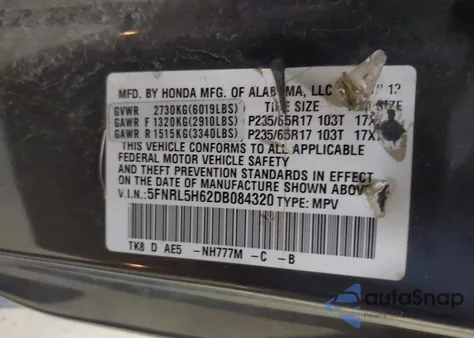 2013 Honda Odyssey Ex-L z USA, uszkodzony, nr VIN 5FNRL5H62DB084320